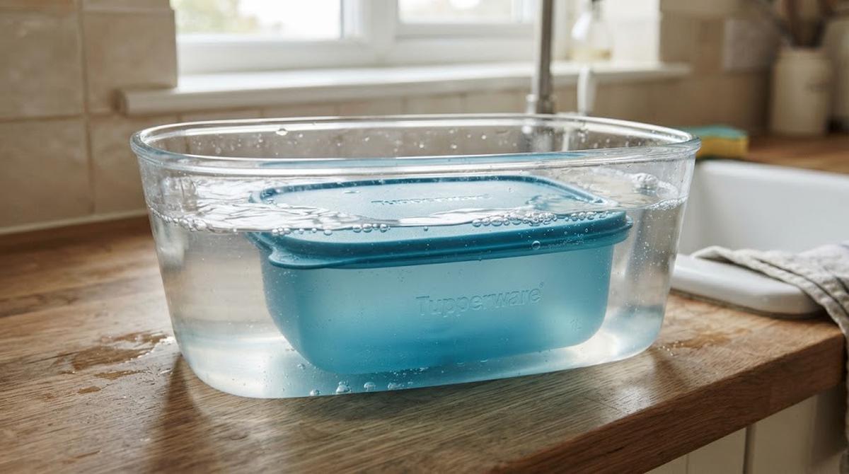 Merendam Tupperware dengan Air Hangat