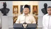 Presiden Prabowo dalam konferensi pers THR Lebaran, di Istana Negara, Jakarta, Senin (10/3/2025). (Foto: tangkapan layar/ Tira Santia)