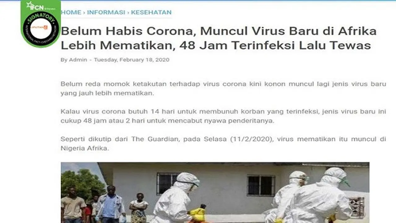 Gambar Tangkapan Layar Berita Tentang Temuan Virus Baru di Afrika