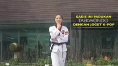 Seorang mahasiswi Korea memadukan gerakan bela diri taekwondo dengan gerakan dance ala Korean Pop.