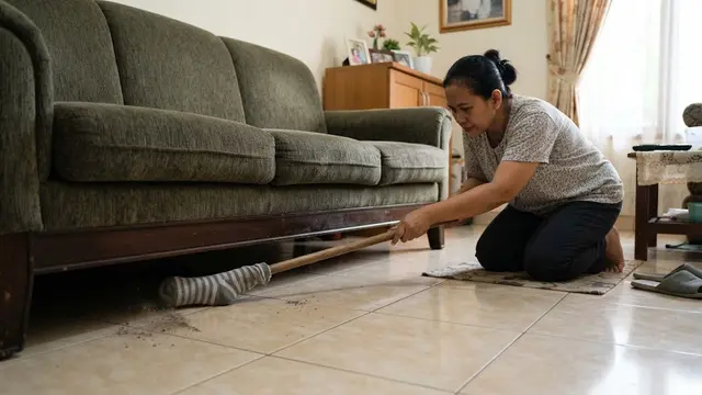 Bungkus Gagang Sapu dengan Kaus Kaki Bekas untuk Kolong Sofa