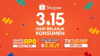 Nikmati rangkaian promo Gratis Ongkir RP0 Semua Toko, Voucher Kaget SPayLater s/d 3.15JT dan 7x Flash Sale Handphone RP1.000 di tanggal 15 Maret!