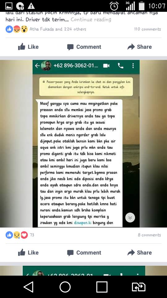 Chat driver Grab yang menyebut dirinya Mbot Jangkar dan pelanggannya. | Foto: screenshot Facebook