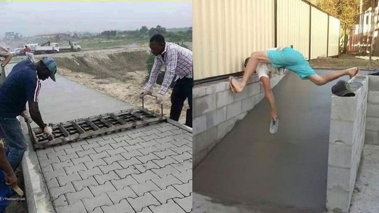 6 Aksi Kuli Bangunan saat Ngecor Jalan Ini Bikin Mandor Heran