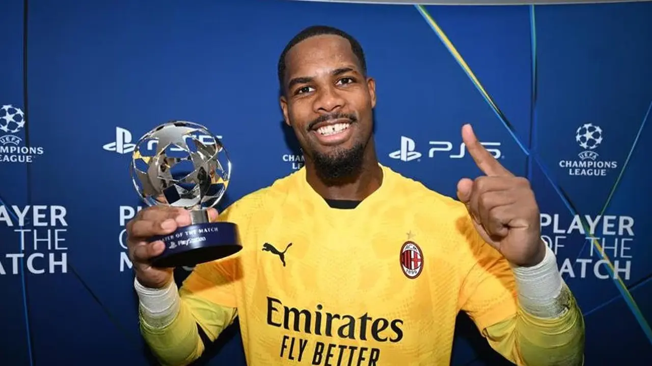Mike Maignan terpilih menjadi pemain terbaik dari laga Liga Champions antara Real Madrid vs AC Milan, Rabu (6/11/2024). (c) UEFA