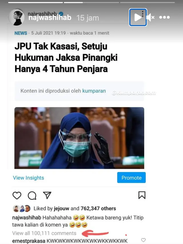 Unggahan Najwa Shihab. (Foto: Instagram @najwashihab)