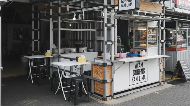 Warung dengan Struktur Knockdown dan Material Ekspos