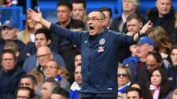 5. Maurizio Sarri. Manajer asal Italia ini hijrah ke Chelsea setelah meninggalkan Napoli pada awal musim 2018-2019. Ia dipecat petinggi Chelsea setelah berkiprah selama 351 hari, dengan raihan 1 trofi Liga Europa. (AFP/Ben Stansall)