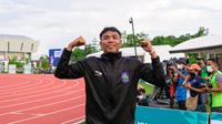 Sprinter asal Nusa Tenggara Barat, Lalu Muhammad Zohri, menyumbang dua medali emas pada PON XX Papua 2021. (dok. PB PASI)