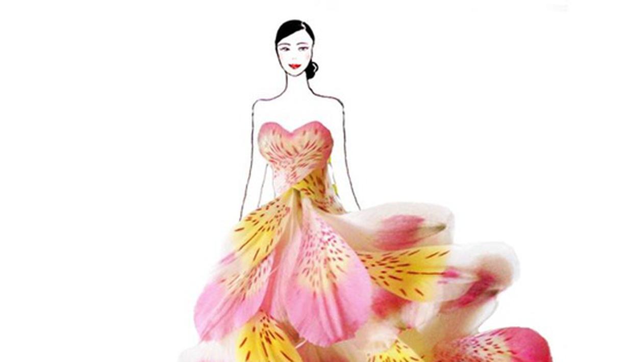 Sketsa Gaun Super Cantik Pakai Kelopak  Bunga  Oleh  Grace 