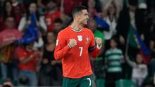Selebrasi Cristiano Ronaldo dalam laga Kualifikasi Piala Dunia 2026 antara Portugal vs Hungaria, Rabu (15/10/2025).&nbsp;(AP Photo/Armando Franca)