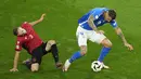 Di sisi lain, Albania harus puas menempati peringkat ketiga dengan poin 0.  (AP Photo/Andreea Alexandru)