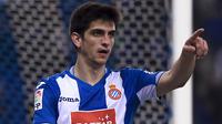 Pemain Real CD Espanyol, Gerard Moreno menjadi pemimpin sementara top skor La Liga Spanyol dengan tiga gol dengan 75% shoot on target. (AFP/Josep Lago)