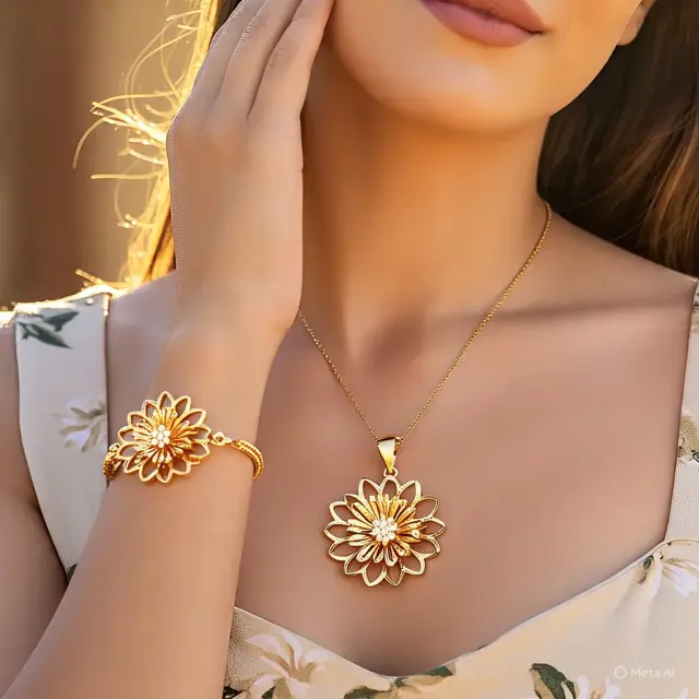 4. Set Liontin Bunga dan Gelang Motif Floral Elegan