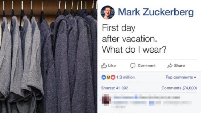 Mark Zuckerberg pamer isi lemarinya, di mana terdapat pakaian dengan warna senada dan model yang serupa. (Facebook)