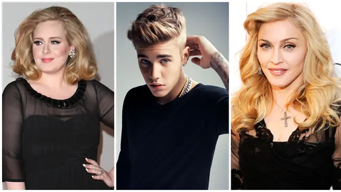 Madonna, Justin Bieber, Adele