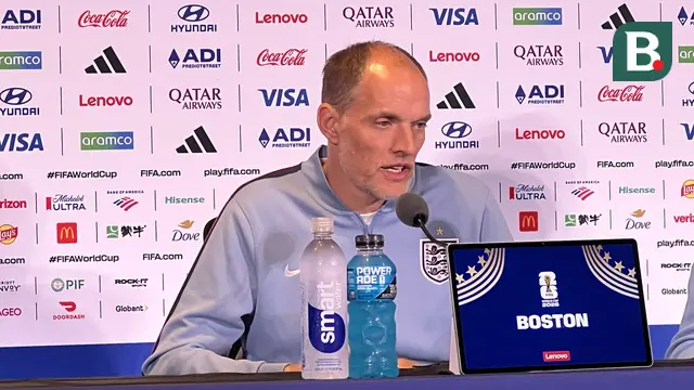 Konferensi pers Timnas Inggris di Boston, Amerika Serikat, Senin (22/6/2026), yang dihadiri Thomas Tuchel dan Declan Rice