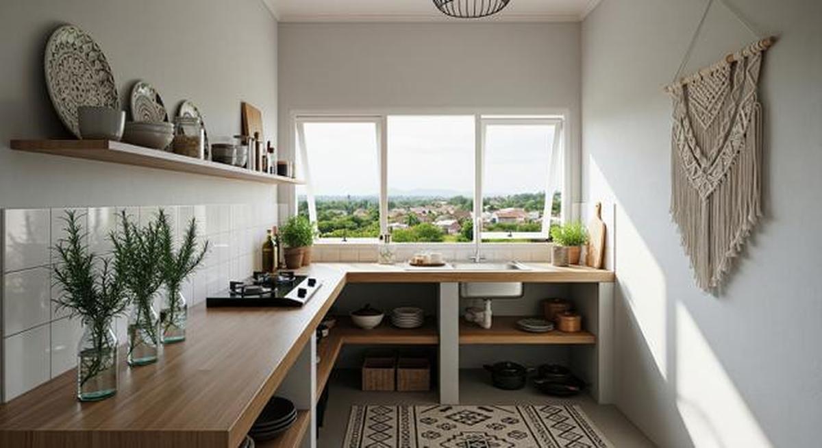 8 Model Dapur Minimalis Bentuk L dengan Tanaman Sayur di Botol, Estetik dan Fungsional