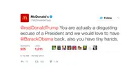 Kicauan di akun Twitter McDonald's yang menyerang Donald Trump (Twitter)
