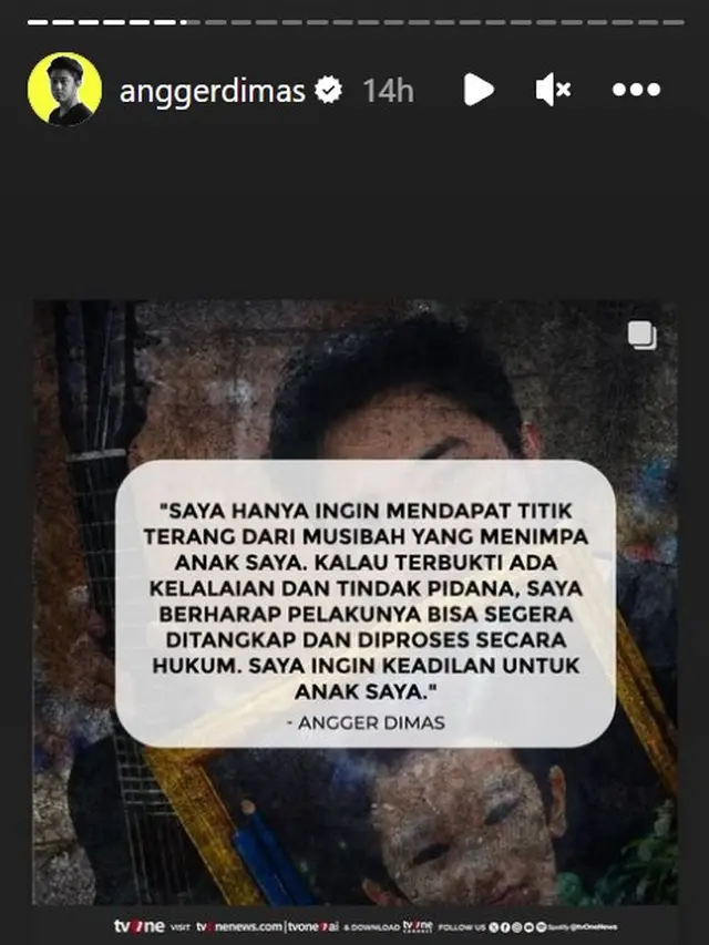 Pernyataan Angger Dimas Eks Suami Tamara Tyasmara soal Meninggalnya Dante