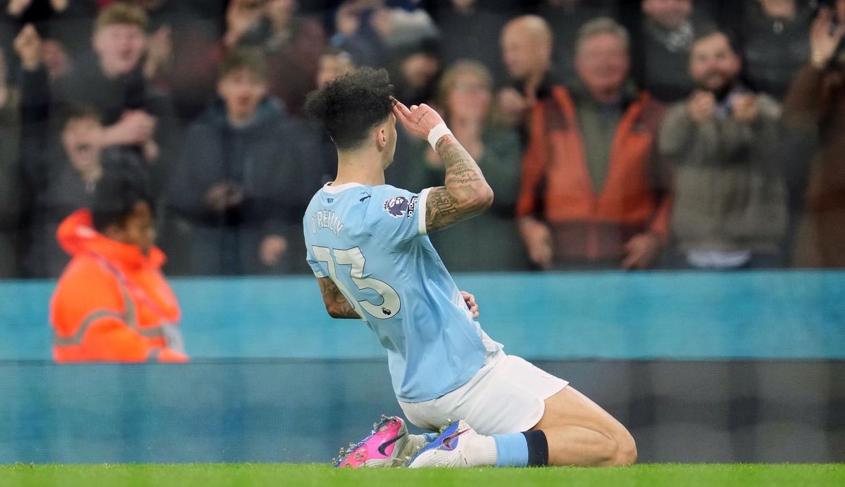 Tak hanya itu, Nico juga menjadi pencetak gol penentu kemenangan The Cityzens berkat umpan silang terukur Erling Haaland. (AP Photo/Jon Super)