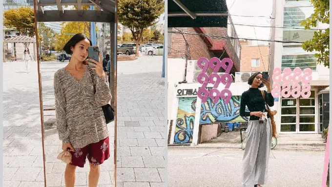 8 Inspirasi OOTD Kasual Putri Marino Saat Mirror Selfie di Korea Selatan