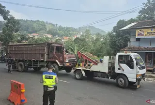 Truk pengangkut sapi menabrak pemudik di jalur nagreg. (Antara)