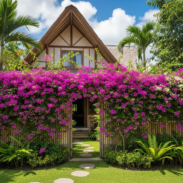 Teras Rumah dengan Pagar Tanaman Hidup (Gemini AI)