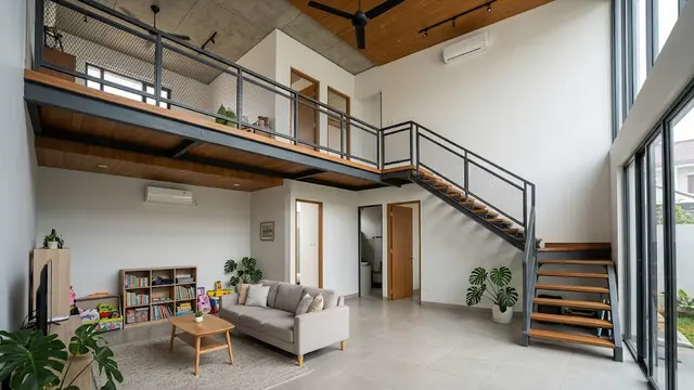 Desain 3 Kamar dengan Pemanfaatan Atap Tinggi