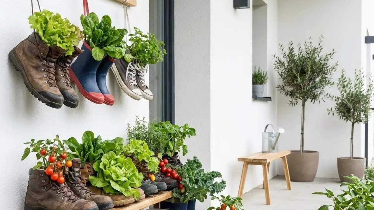 Desain Kebun Sayur Pakai Sepatu Bekas