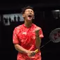 Ekspresi pebulutangkis Indonesia Ihsan Maulana Mustofa saat merayakan kemenangannya usai melawan Malaysia, Lee Zii Jia pada final bulu tangkis beregu putra SEA Games XXIX Kuala Lumpur, Malaysia, Kamis (24/8). (Liputan6.com/Faizal Fanani)