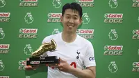 Musim 2021/2022 yang baru saja usai menjadi musim yang membanggakan bagi Son Heung-min berkat pencapaiannya bersama Tottenham Hotspur. Lima rekor berhasil diciptakan pemain asal Korea Selatan tersebut yang menahbiskannya sebagai salah satu pemain terbaik Asia saat ini. Berikut kelima rekor tersebut. (PA via AP/Nigel French)