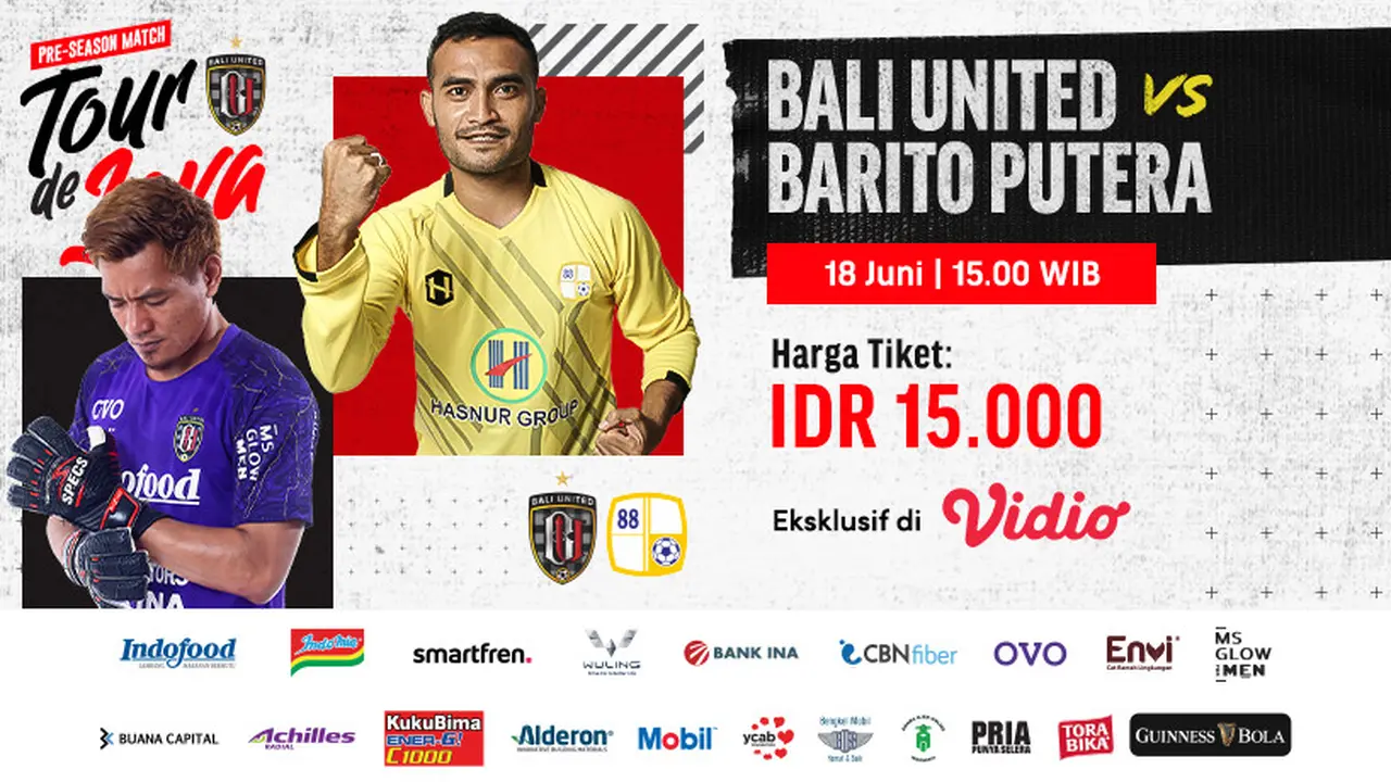 Link Live Streaming Bali United Tour de Java Eksklusif di Vidio, Jumat 18 Juni 2021
