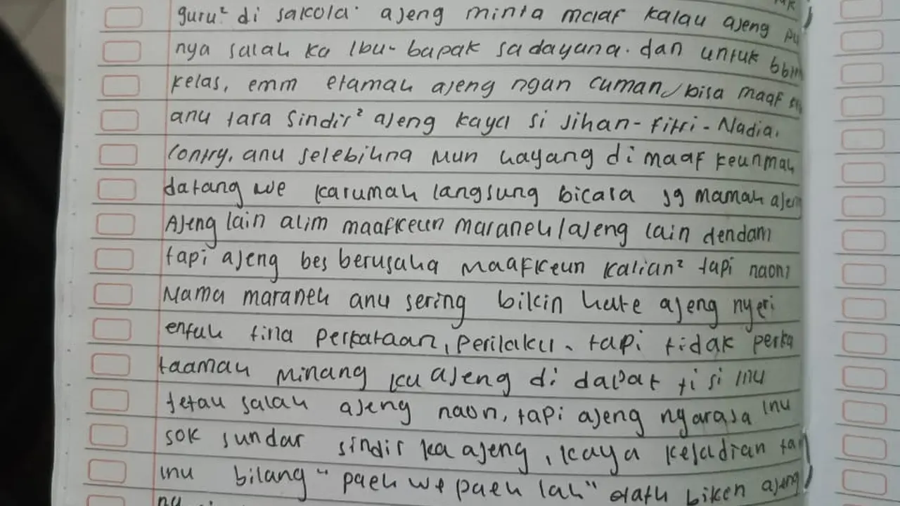 Surat yang diduga ditulis siswi di Sukabumi sebelum meninggal