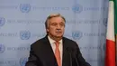 Sekretaris Jenderal Perserikatan Bangsa-Bangsa Antonio Guterres memberi keterangan terkait pemidahan Yerusalem sebagai ibu kota Israel di Markas Besar PBB, New York City (6/12). (Stephanie Keith / Getty Images / AFP)