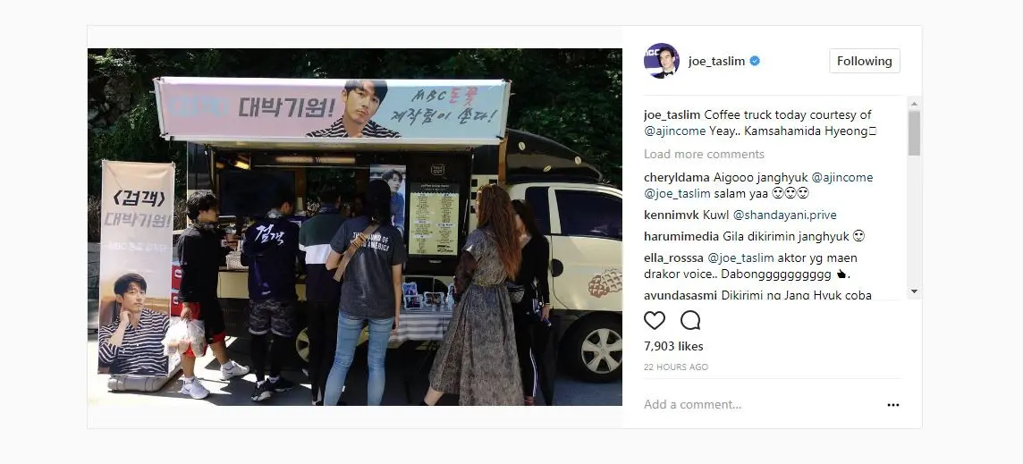 Joe Taslim dapat kiriman truk kopi dari aktor Jang Hyuk.