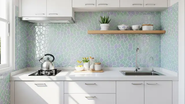 Dapur dengan Backdrop Mozaik Pastel