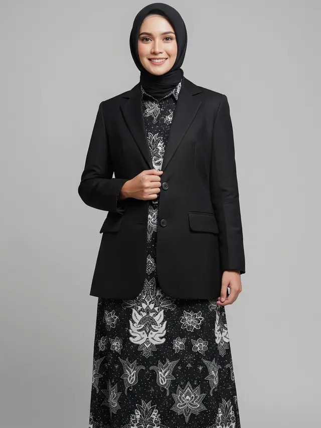 Model Gamis Batik Kombinasi Blazer Kantor yang Modis Blazer Polos Klasik