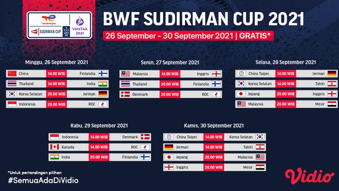 Jadwal sudirman cup 2021 hari ini