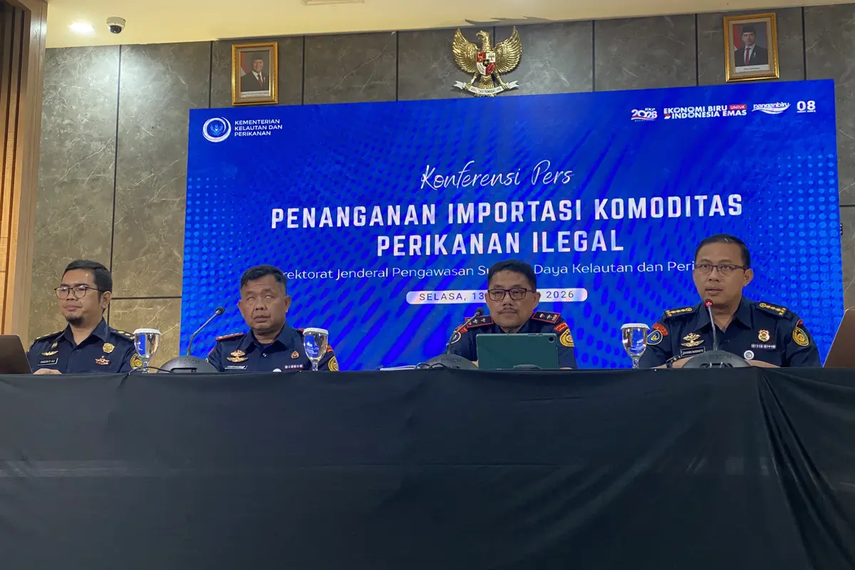 Konferensi pers penanganan importasi komoditas perikanan ilegal, Selasa (13/1/2026). (Foto: Liputan6.com/Immanuel C)