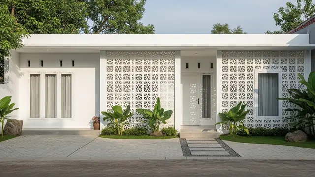 Rumah Minimalis Cat Putih yang Tampak Bersih dan Jadi Tren di 2026 Model Fasad Berpori