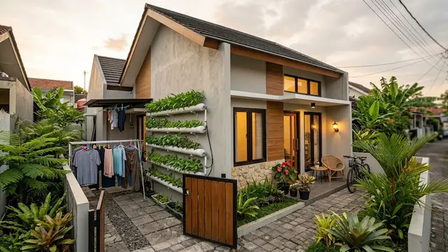 Desain Rumah dengan Kebun dan Area Jemur dalam Satu Lahan/AI Generated