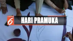Di Jakarta, Hari Pramuka di peringati ratusan siswa dengan mengikuti upacara di GOR Matraman, Jakarta Timur.