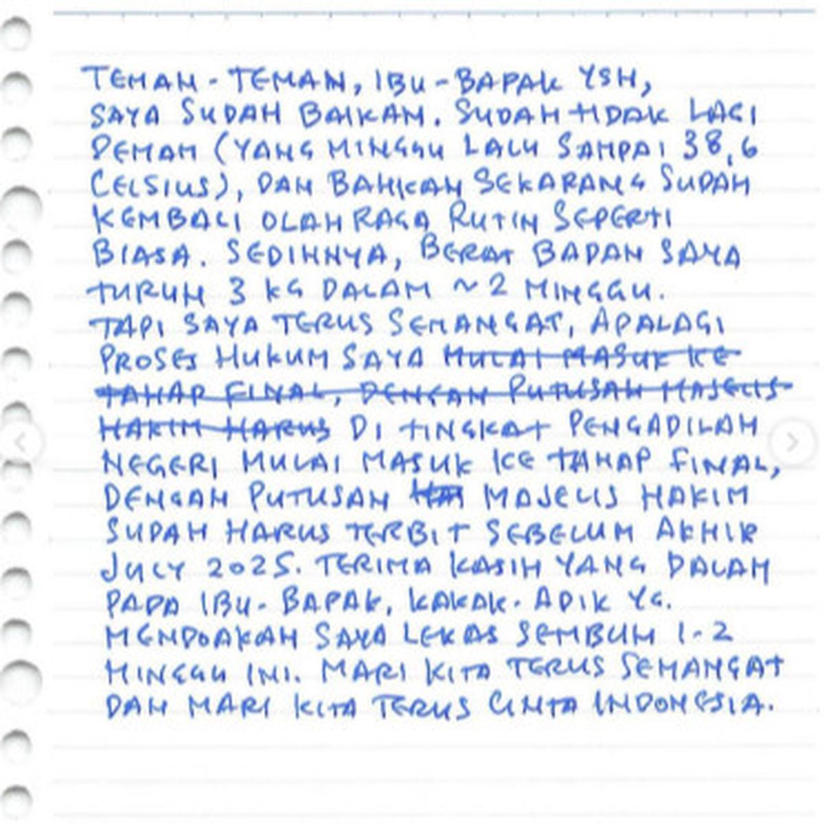 Thomas Lembong Curhat di Secarik Kertas dari Balik Jeruji Besi