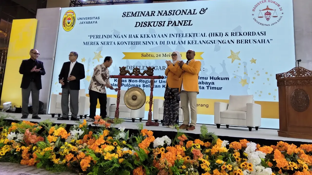 Seminar Nasional dan Diskusi Panel bertajuk "Perlindungan Hak Kekayaan Intelektual (HKI) dan Rekordasi Merek serta Kontribusinya dalam Kelangsungan Berusaha” yang diselenggarakan oleh Pascasarjana Magister Ilmu Hukum Universitas Jayabaya, Sabtu (24/5/2025