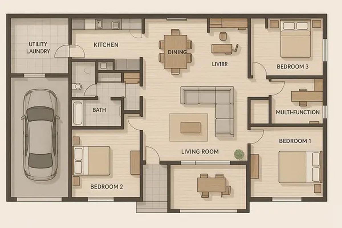 Denah Rumah 1 Lantai 3 Kamar Tidur dan Garasi, Ini Referensi untuk Punya Hunian Mininalis Modern