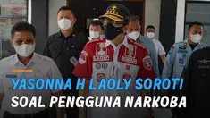 Menkumham Yasonna H Laoly dalam konferensi pers menyoroti soal penanganan kasus narkoba.