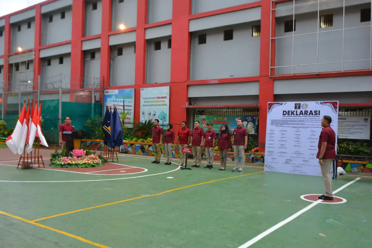 Rumah Tahanan Negara (Rutan) Kelas I Jakarta Pusat menggelar apel deklarasi dan penandatanganan komitmen bersama zero handphone, pungutan liar, dan narkoba (Halinar) (Istimewa)