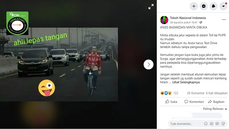 Penelusuran klaim foto Anies bersepeda lepas tangan di jalan tol