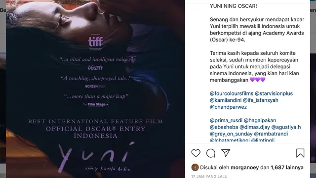 Unggahan Kamila Andini soal Yuni. (Foto: Instagram @kamilandini)